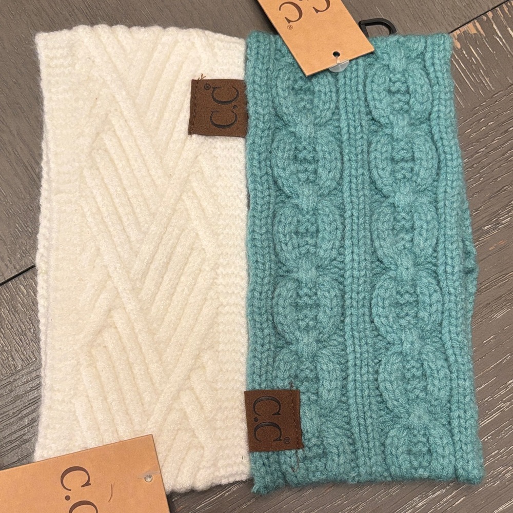 C.C Cozy Knit Headbands in White and Teal